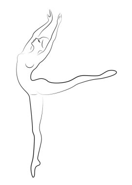 Sevimli bir bayan silueti, o bale dans, fouette daire. Kadının çok güzel ince bir figürü var. Kadın balerin. Vektör çizimi.