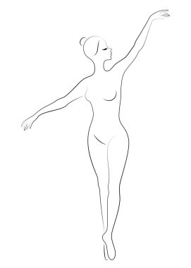 Sevimli bir bayan silueti, o fouette dönen bir dans balesi. Kadının çok güzel ince bir figürü var. Kadın balerin. Vektör çizimi