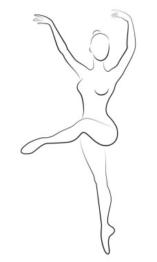 Sevimli bir bayan silueti, o fouette dönen bir dans balesi. Kadının çok güzel ince bir figürü var. Kadın balerin. Vektör çizimi