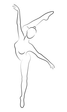 Sevimli bir bayan silueti, o fouette dönen bir dans balesi. Kadının çok güzel ince bir figürü var. Kadın balerin. Vektör çizimi