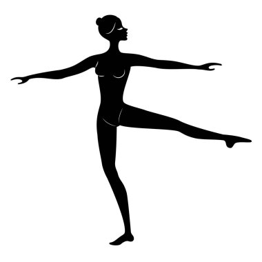 Sevimli bir bayan silueti, o bale dans, fouette daire. Kadının çok güzel ince bir figürü var. Kadın balerin. Vektör çizimi.
