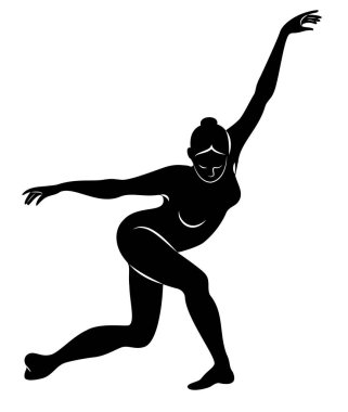 Sevimli bir bayanın silueti. Kız çömelmiş, kıvırcık yapıyor. Kadının çok güzel ince bir figürü var. Vektör çizimi