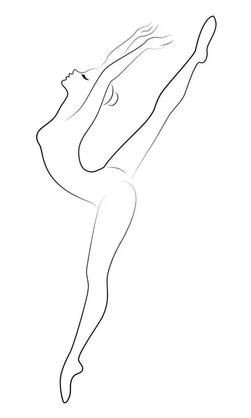 Silueta de una linda dama, ella está bailando ballet. La chica tiene una figura hermosa. Bailarina. Ilustración vectorial . — Vector de stock