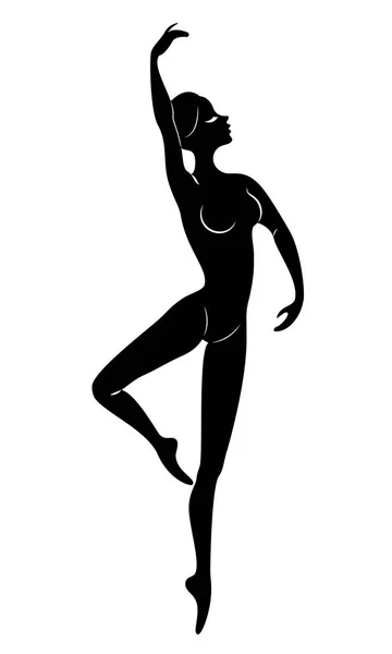 La silueta de una linda dama, ella está bailando ballet, rodeando fouette. La mujer tiene una hermosa figura delgada. Bailarina. Ilustración vectorial . — Vector de stock