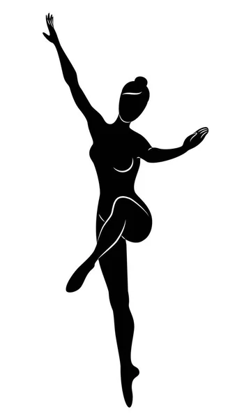 Het silhouet van een schattige dame, ze is een dansende ballet cirkelen fouette. De vrouw heeft een mooie slanke figuur. Vrouw ballerina. Vector illustratie — Stockvector