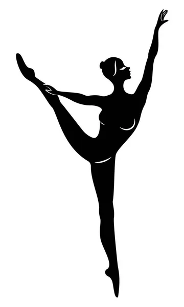 Силуэт милой дамы, она танцует балет, кружит над фуэттой. У женщины красивая стройная фигура. Женщина-балерина. Векторная иллюстрация . — стоковый вектор