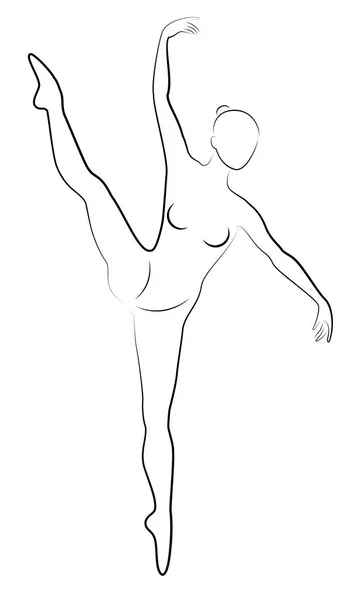 La silhouette di una signora carina, sta ballando balletto, girando fouette. La donna ha una bella figura snella. Una ballerina. Illustrazione vettoriale . — Vettoriale Stock