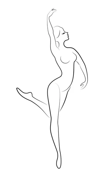 Sziluettje egy aranyos hölgy, ő táncoló balett. A lány egy szép alak. Nő balerina. Vektoros illusztráció. — Stock Vector