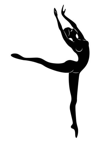Het silhouet van een schattige dame, ze is dansen ballet, cirkelen fouette. De vrouw heeft een mooie slanke figuur. Vrouw ballerina. Vector illustratie. — Stockvector