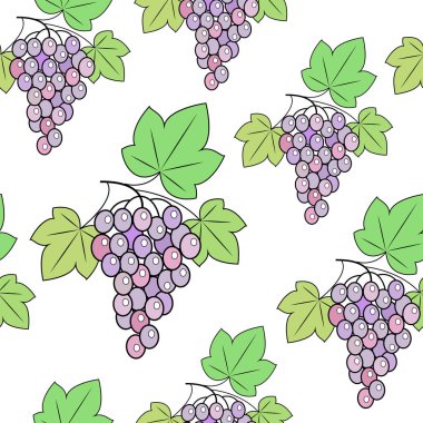 Arka planda bir demet üzüm. Süslü bir desen. Mutfak ve arka plan hediye sarma için duvar kağıdı olarak uygundur. Vektör çizimi