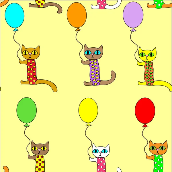 Hermosos textiles creativos. Imagen de los gatitos originales en globos. Fondo de pantalla para la habitación de los niños, patrón bonito. Ilustración vectorial — Vector de stock