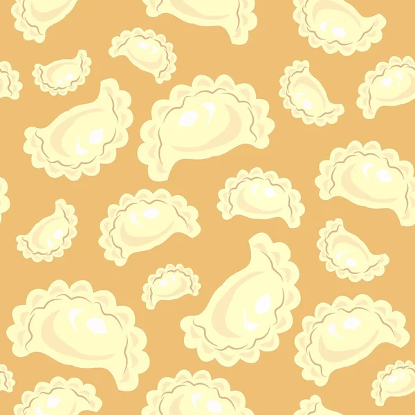 Patrón sin costuras. Frescos y deliciosos dumplings, varenyki. Adecuado como fondo de pantalla en la cocina, por ejemplo, para productos de embalaje. Ilustración vectorial — Vector de stock