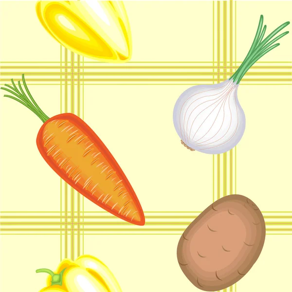 Uno schema elegante. Matura belle verdure su uno sfondo leggero. Adatto come carta da parati in cucina, come sfondo per i prodotti di imballaggio. Illustrazione vettoriale — Vettoriale Stock