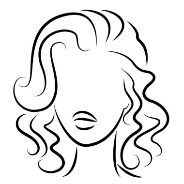 Tatlı bir bayanın kafasının silueti. Bir kız orta ve uzun saçlı bir kadının bir saç modeli gösterir. Logo, reklam için uygundur. Vektör çizimi.