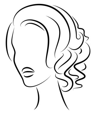 Tatlı bir bayanın kafasının silueti. Bir kız orta ve uzun saçlı bir kadının bir saç modeli gösterir. Logo, reklam için uygundur. Vektör çizimi.