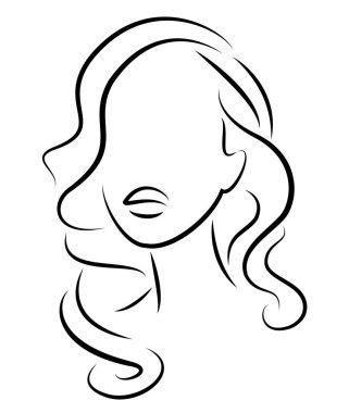 Tatlı bir bayanın kafasının silueti. Bir kız orta ve uzun saçlı bir kadının bir saç modeli gösterir. Logo, reklam için uygundur. Vektör çizimi.
