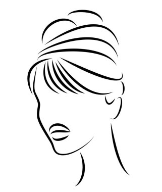 Tatlı bir bayan ın kafasının silueti. Kız orta ve uzun saç bir kadın saç modeli gösterir. Logo, reklam için uygundur. Vektör çizimi.