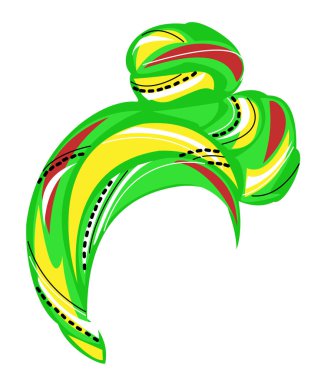 Kadın için kadın başlığı, türban. Parlak örme yeşil eşarp. Ulusal güzel ve şık giysiler. Vektör çizimi