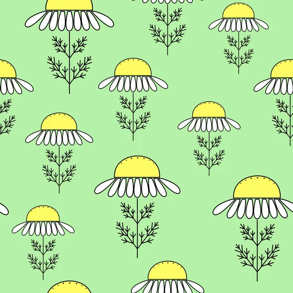 Margaritas sobre un fondo verde. Adecuado como textura para envolver regalos. Ilustración vectorial — Archivo Imágenes Vectoriales