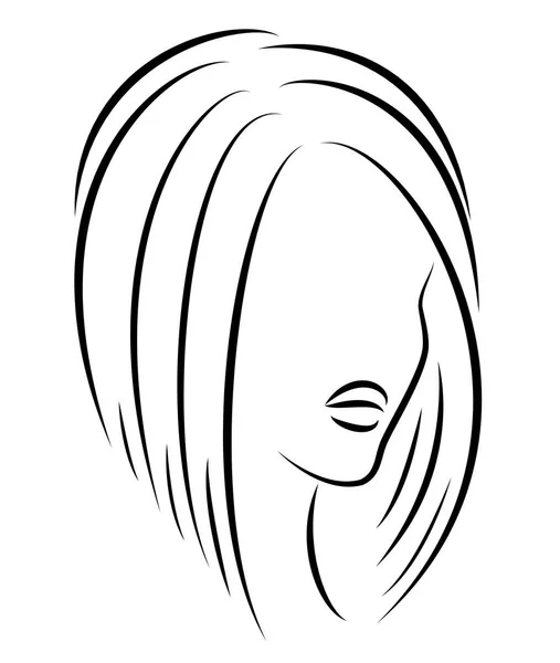 Σιλουέτα ενός κεφαλιού μιας γλυκιης κυρίας. Ένα κορίτσι δείχνει ένα χτένισμα μιας γυναίκας σε μεσαία και μακριά μαλλιά. Κατάλληλο για λογότυπο, διαφήμιση. Απεικόνιση διανυσματικών φορέων. — Διανυσματικό Αρχείο