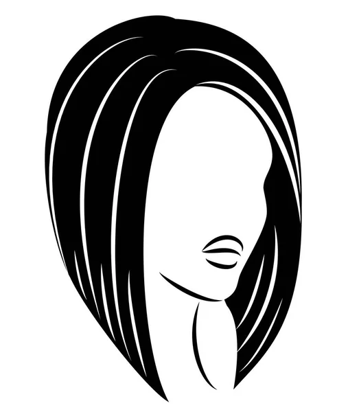 Silhouette di una testa di una dolce signora. Una ragazza mostra l'acconciatura di una donna su capelli medi e lunghi. Adatto per logo, pubblicità. Illustrazione vettoriale . — Vettoriale Stock
