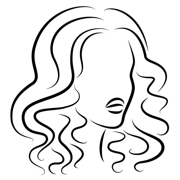 La silueta de la cabeza de la dama dulce. Una chica muestra un peinado de una mujer en el pelo medio y largo. Adecuado para logotipo, publicidad. Ilustración vectorial . — Vector de stock