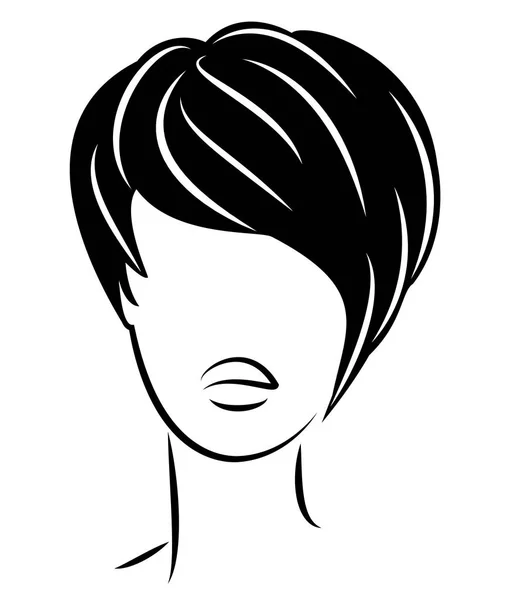 Silhouette of the head of a cute lady. The girl shows the hairstyle bob care with short and medium hair. Suitable for logo, advertising. Vector illustration. — Stock Vector