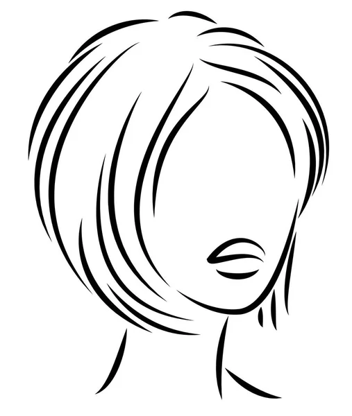 Silueta de la cabeza de una linda dama. La chica muestra el cuidado del peinado bob con el pelo corto y medio. Adecuado para logotipo, publicidad. Ilustración vectorial . — Archivo Imágenes Vectoriales