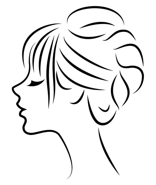 Силует профілю милої леді з головою. Дівчина показує жіночу зачіску на середньому і довгому волоссі. Підходить для логотипу, реклами. Векторні ілюстрації . — стоковий вектор