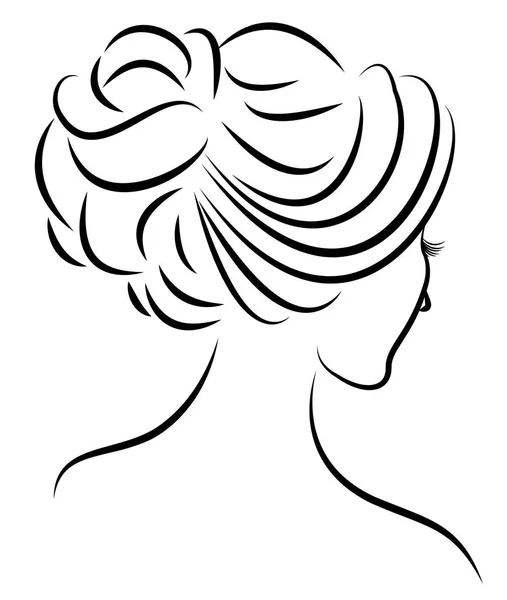 Silhueta de um perfil da cabeça de uma senhora doce. A menina mostra um penteado feminino no cabelo médio e longo. Adequado para logotipo, publicidade. Ilustração vetorial . —  Vetores de Stock