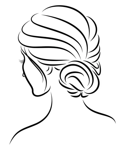 Силуэт профиля головы милой леди. Девушка показывает женскую прическу на средних и длинных волосах. Подходит для логотипа, рекламы. Векторная иллюстрация . — стоковый вектор