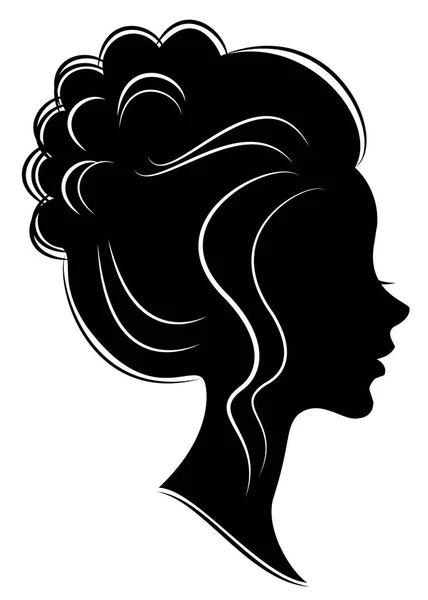 Tatlı bir bayanın kafasının silueti. O orta ve uzun saç bir kadın saç gösterir. Reklam, logo için uygundur. Vektör çizimi.