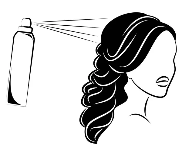 Silhouette of a lady s head. The girl in the beauty salon. A woman does her hair, varnishes her hair. Vector illustration. — Stock Vector