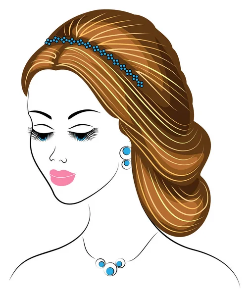 Silhueta de um perfil da cabeça de uma senhora doce. A menina mostra um penteado feminino no cabelo médio e longo. Adequado para logotipo, publicidade. Ilustração vetorial —  Vetores de Stock