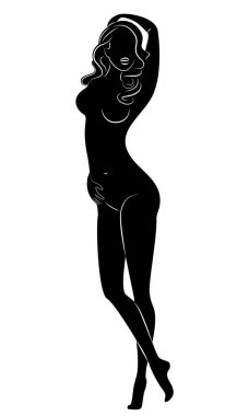 Tatlı bir hanımefendinin silueti. Kızın çok güzel bir figürü var. Vektör çizimi.
