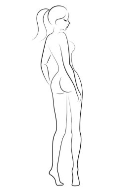 Tatlı bir hanımefendinin silueti. Kızın çok güzel ince bir figürü var. Vektör çizimi.