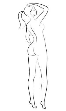 Tatlı bir hanımefendinin silueti. Kızın çok güzel ince bir figürü var. Vektör çizimi.