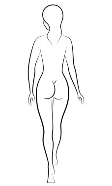 Tatlı bir hanımefendinin silueti. Kızın çok güzel ince bir figürü var. Vektör çizimi.