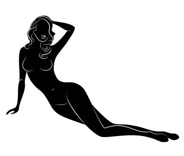 La silhouette di una dolce signora. La ragazza ha una bella figura snella. Quella donna sta camminando. Illustrazione vettoriale . — Vettoriale Stock