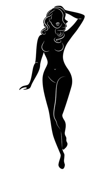 Silhouette einer süßen Dame im Stehen. Das Mädchen hat eine schöne Figur. Vektorillustration. — Stockvektor