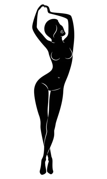 Silhouette einer süßen Dame im Stehen. Das Mädchen hat eine schöne Figur. Vektorillustration. — Stockvektor