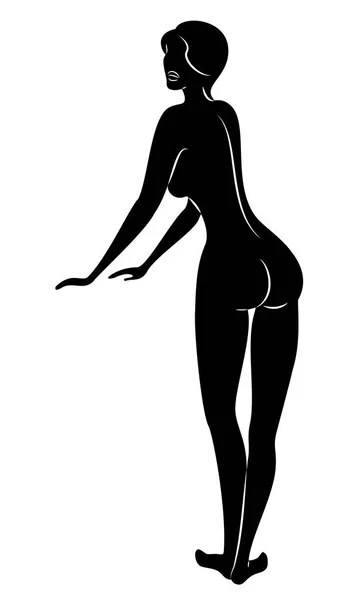 Силуэт милой стоящей леди. У девушки красивая стройная фигура. Векторная иллюстрация . — стоковый вектор