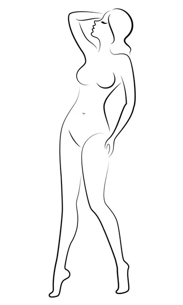 Silhouette av en søt, stående dame. Jenta har en vakker figur. Vektorillustrasjon . – stockvektor