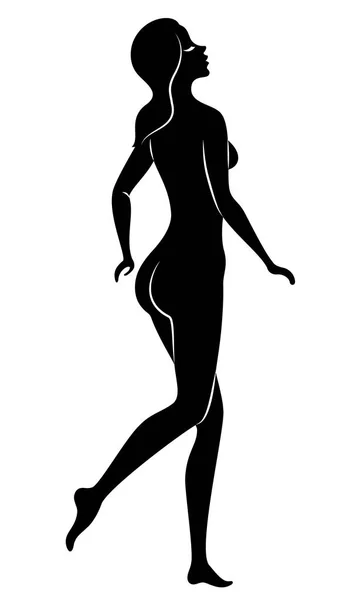 Silhouet van een lieve staande dame. Het meisje heeft een prachtig figuur. Vector illustratie. — Stockvector