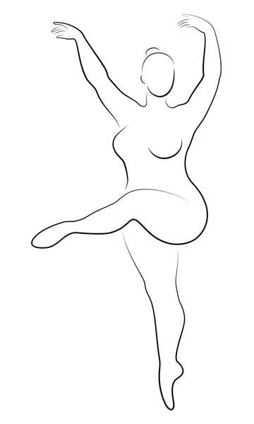 Silhouette di una signora carina, lei sta ballando balletto. Quella donna ha un corpo sovrappeso. La ragazza è grassoccia. Ballerina, ginnasta. Illustrazione vettoriale — Vettoriale Stock