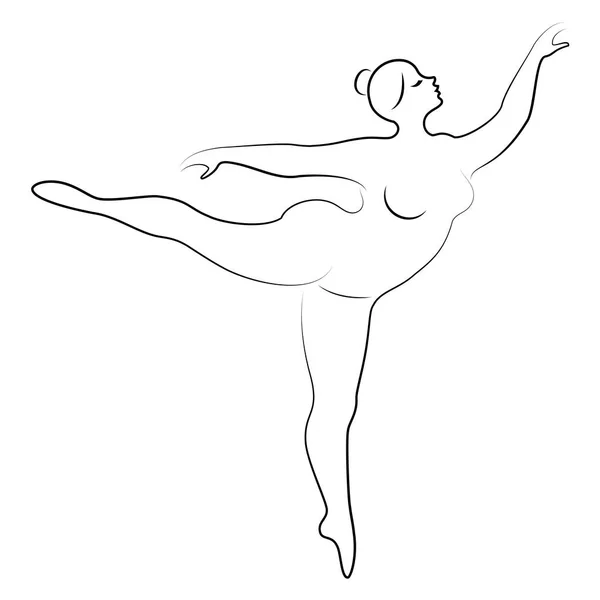 Silhouette d'une jolie dame, elle danse le ballet. La femme a un corps en surpoids. La fille est dodue. Femme ballerine, gymnaste. Illustration vectorielle — Image vectorielle