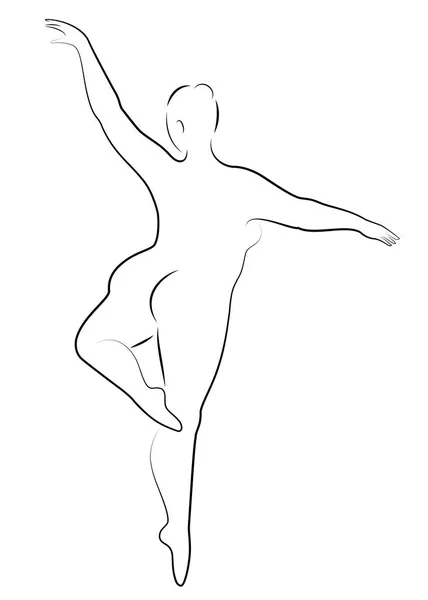 Silhouette di una signora carina, lei sta ballando balletto. Quella donna ha un corpo sovrappeso. La ragazza è grassoccia. Ballerina, ginnasta. Illustrazione vettoriale — Vettoriale Stock