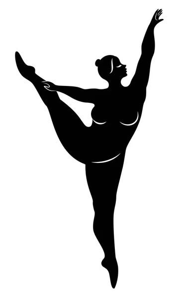 Sevimli bir bayan siluet, o bale dans ediyor. Kadının kilolu bir vücudu var. Kız tombul. Kadın balerin, jimnastikçi. Vektör çizimi — Stok Vektör