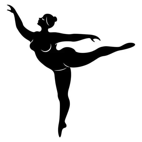 Sevimli bir bayan siluet, o bale dans ediyor. Kadının kilolu bir vücudu var. Kız tombul. Kadın balerin, jimnastikçi. Vektör çizimi