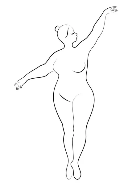 Silhouette einer niedlichen Dame, sie tanzt Ballett. die Frau hat einen übergewichtigen Körper. Mädchen ist mollig. Ballerina, Turnerin. Vektorillustration — Stockvektor